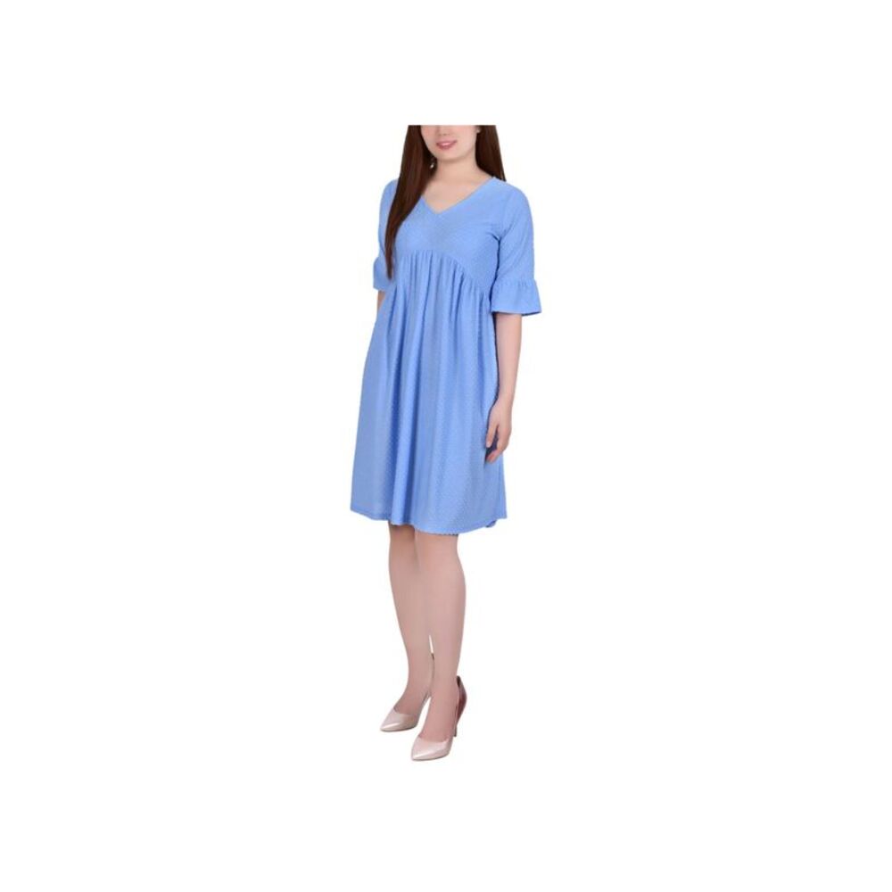 NY Collection Petite Elbow Sleeve Swiss Dot Empire Dress